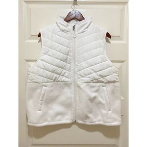 Tek Gear White Sherpa Mixed Media Vest Size L Cozy Zip Front NWOT Outdoor Winter